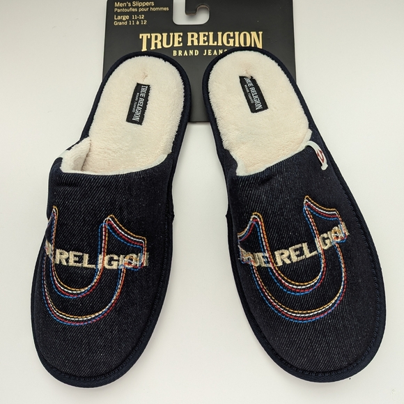 BNWT True Religion Men's (Size Large 11-12) Denim Slide-In Slippers - Picture 3 of 16